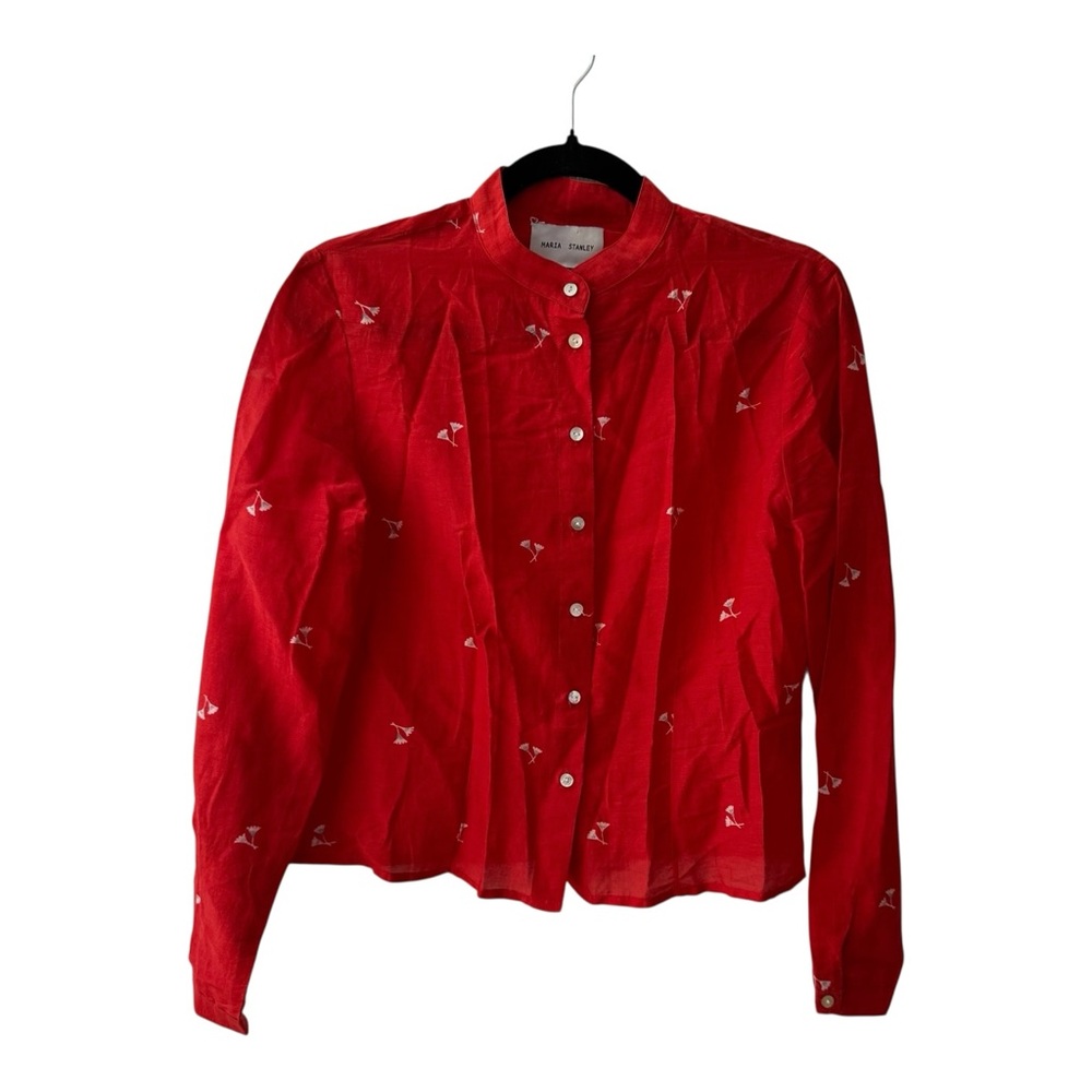 Maria Stanley Silk Floral Gauze Blouse in Red Size XS